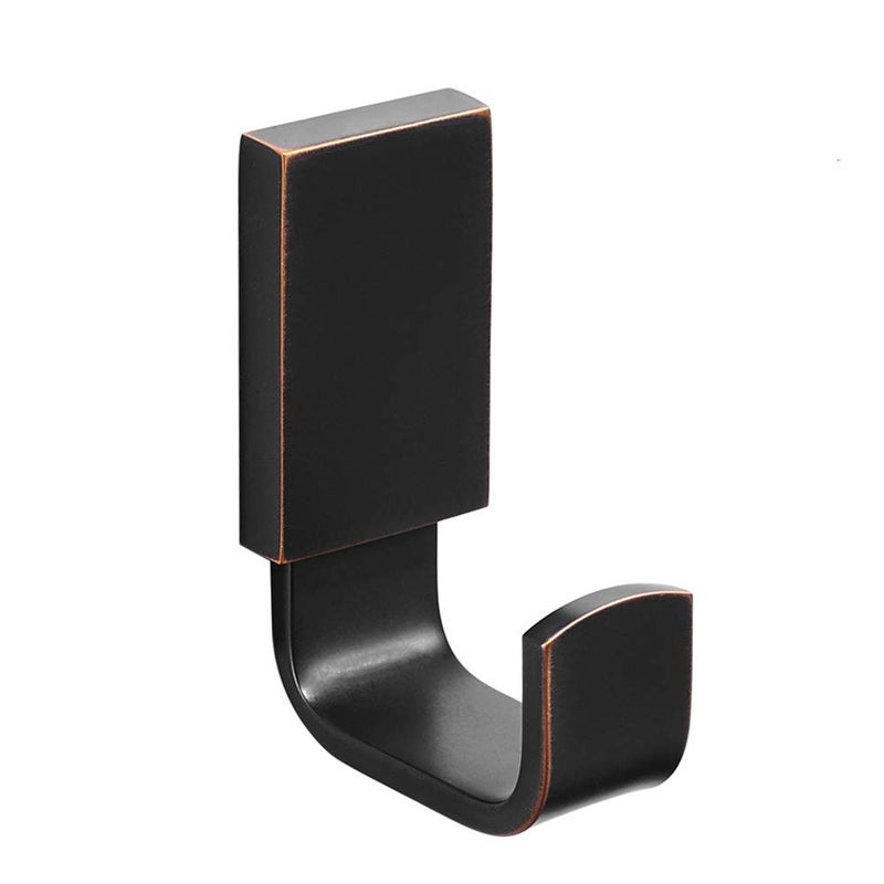 BESy Brass Clothes Hook Single Towel Hook for Bathroom Kitchen Garage Square Style Robe Hooks Coat and Hat Hook, Self Adhesive or Wall Mounted with Screws, Oil Rubbed Bronze - Image 1